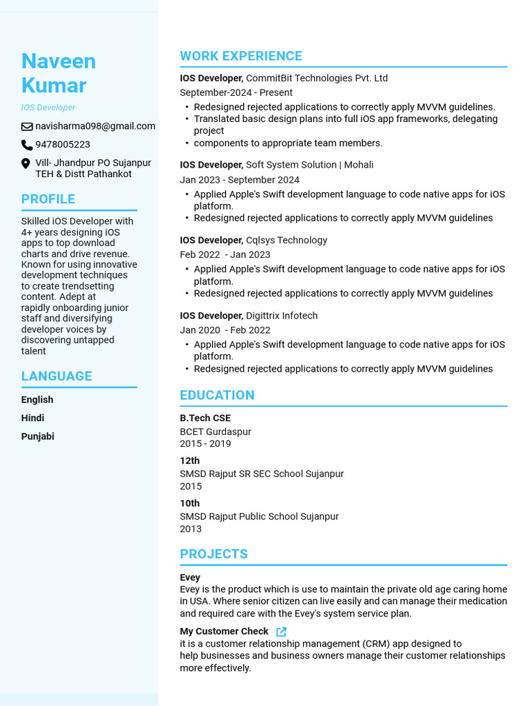 iOS Developer Profile and Experience | PDF | Ios | Mobile App