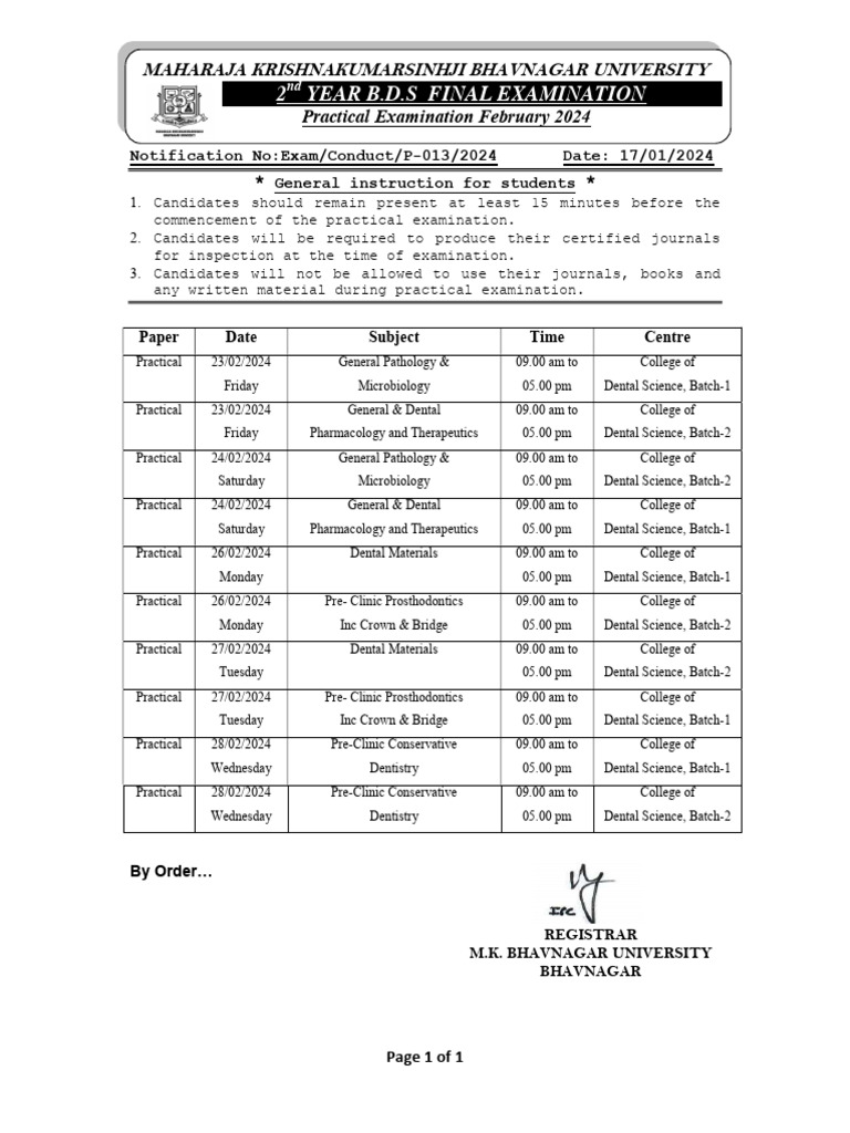 P 013 2nd Year Bds Final Practical Examination Feb 24 | PDF | Dental ...