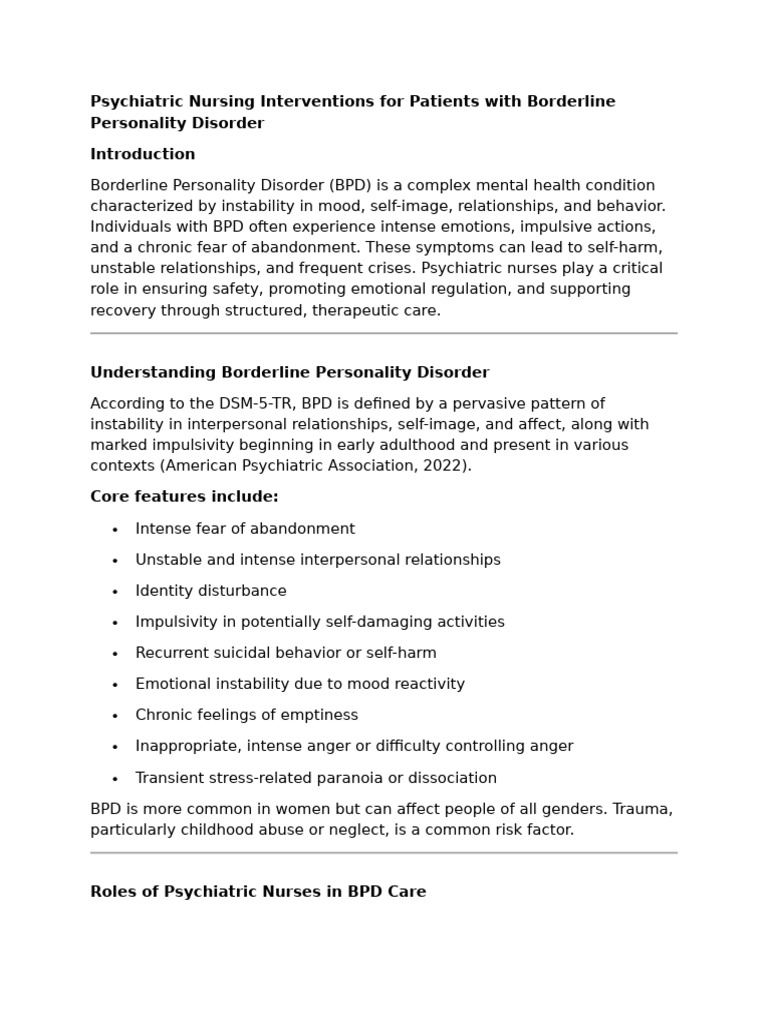 Nursing Interventions for BPD Care | PDF | Borderline Personality ...