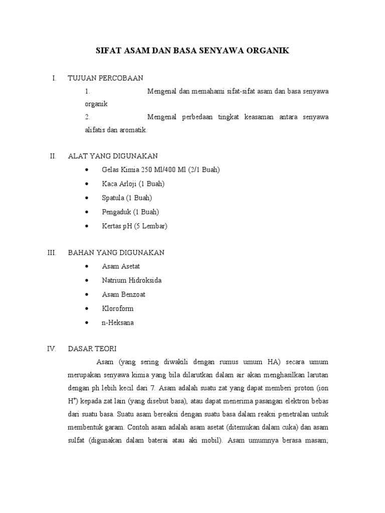 Sifat Asam Dan Basa Senyawa Organik
