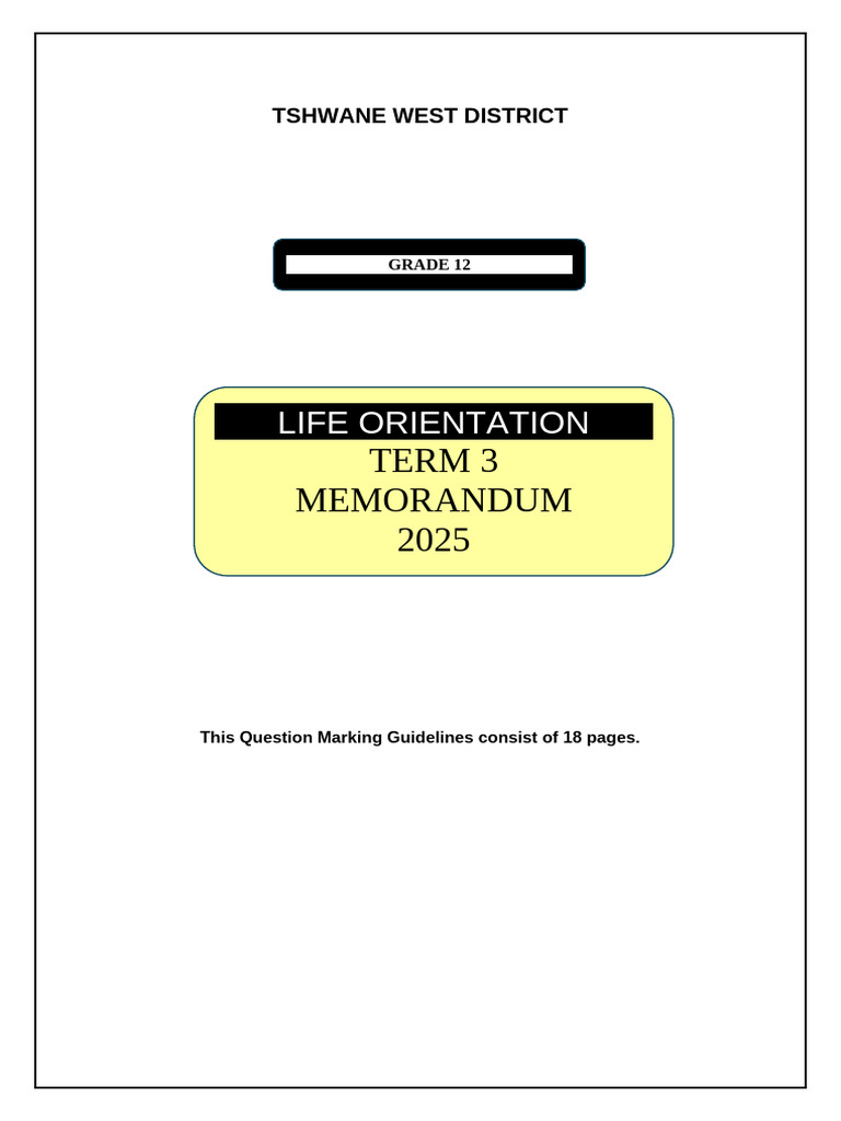 Grade 12 Life Orientation Term 3 Memo 2025 | PDF | Cardiovascular ...