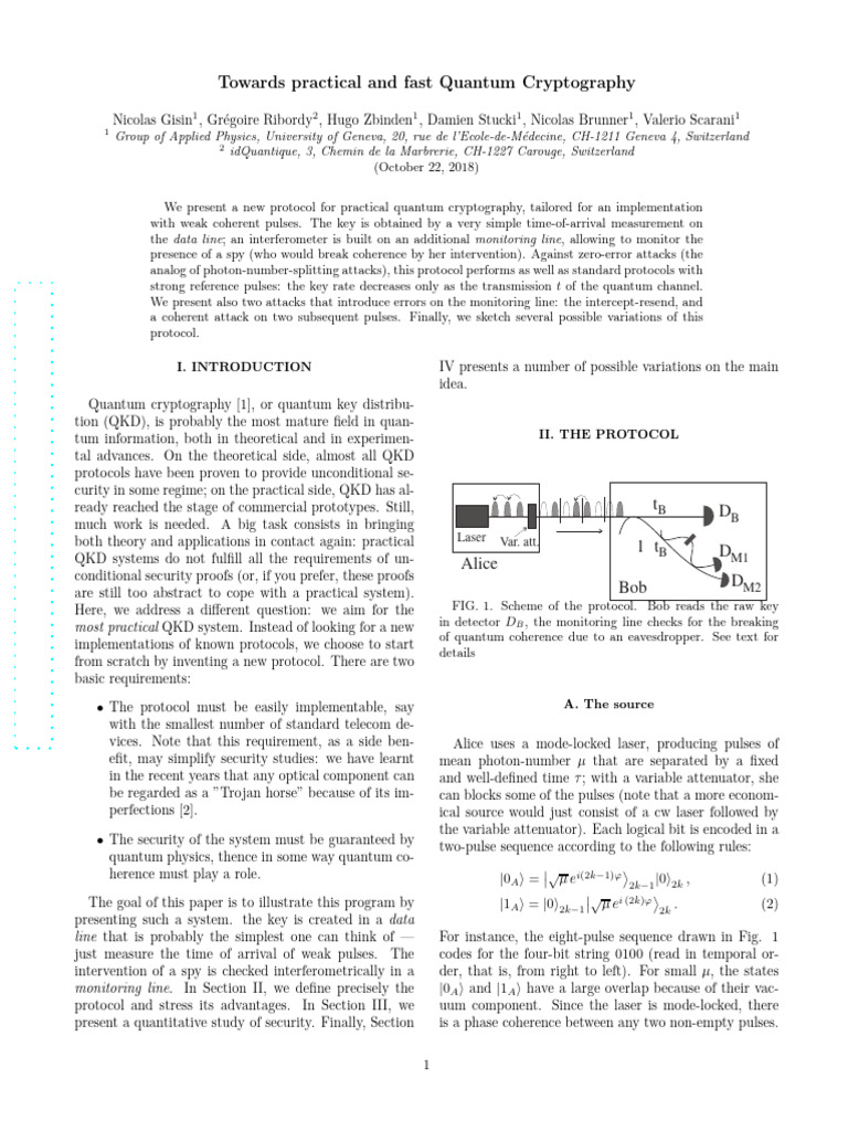 Fast Quantum Cryptography Protocol | PDF | Applied And ...