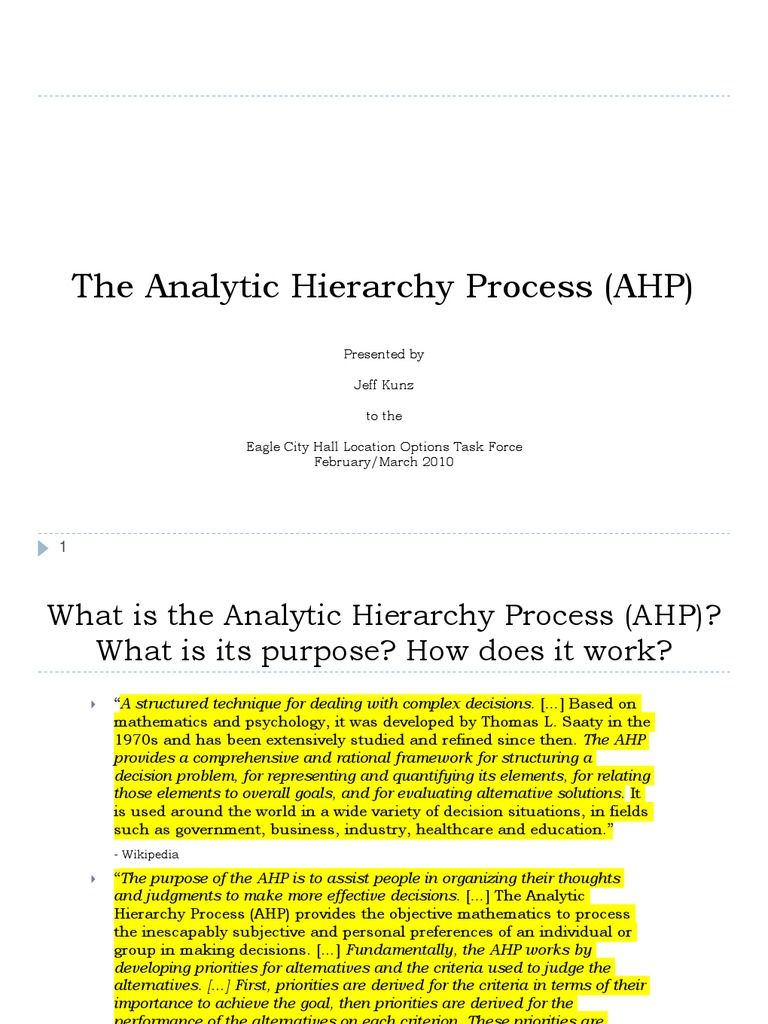 Analytic Hierarchy Process Guide | PDF | Applied Mathematics | Teaching ...