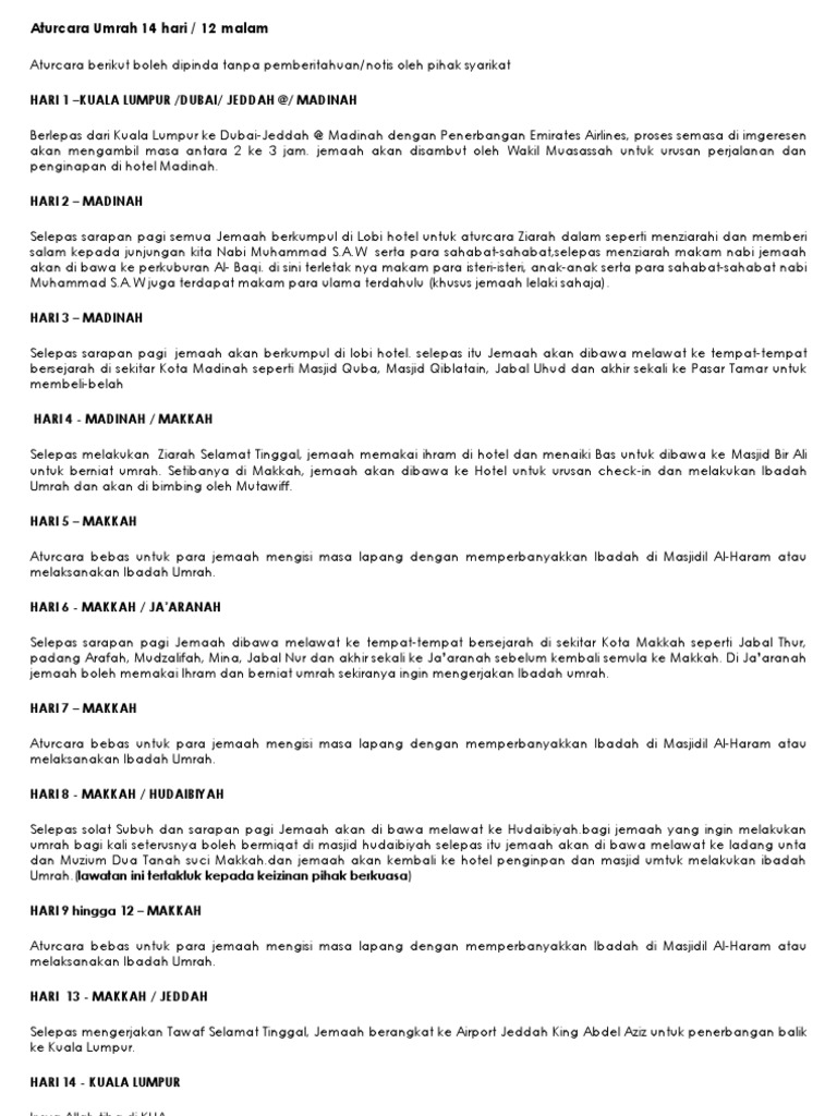 Aturcara Umrah 14 Hari 27 Mei 10 Jun 2012 Pdf