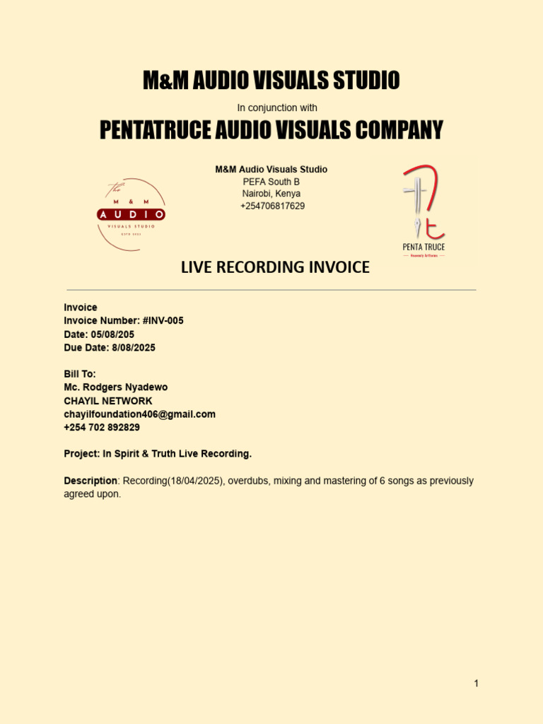 Live Recording Invoice #INV-005 | PDF