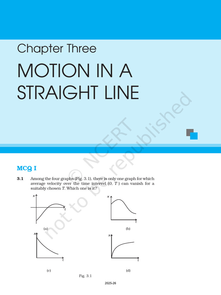 Physics MCQs on Motion in a Straight Line | PDF | Acceleration | Speed