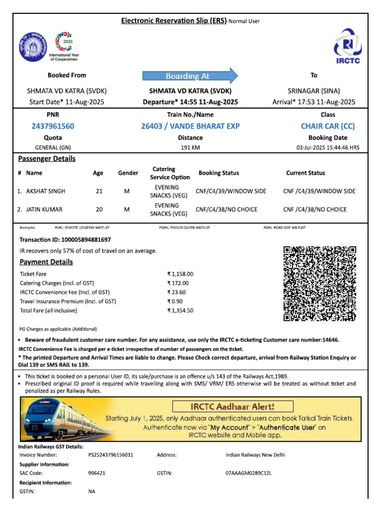 Train Ticket 11 Aug 2025 | PDF