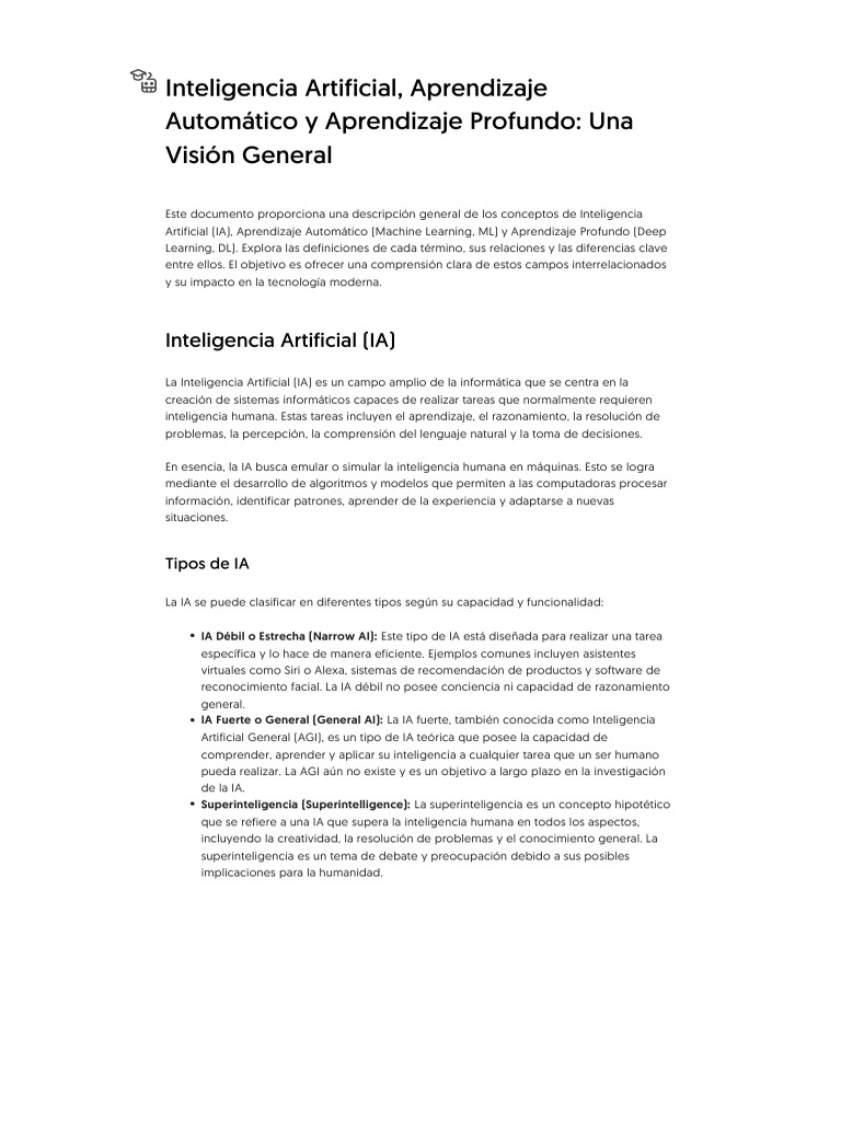 IA, ML y DL: Conceptos Clave Explicados | PDF | Inteligencia artificial ...