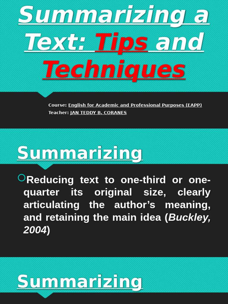 L4 Summarizing A Text Tips and Techniques | PDF