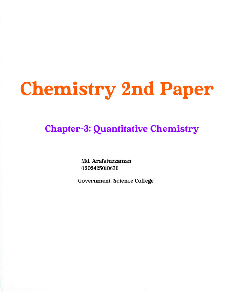 HSC - Chemistry 2nd Paper - Chapter - 3 (Quantitative Chemistry) | PDF