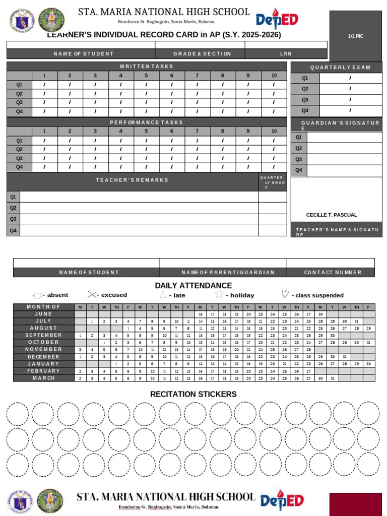 Learner's Record Card for AP 2025-2026 | PDF