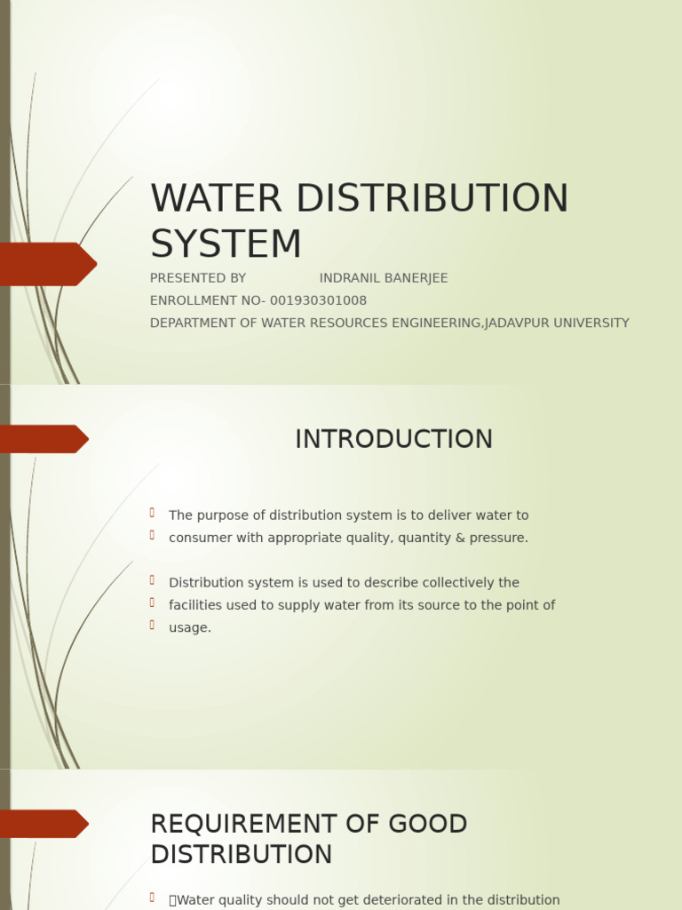 Water Distribution Ppt Pransu Pdf Mechanical Engineering Civil
