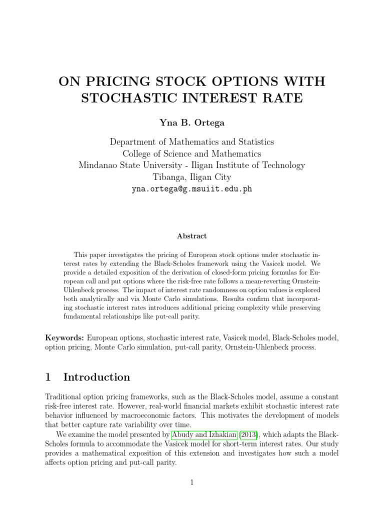 Stochastic Interest Rate Option Pricing | PDF | Black–Scholes Model ...