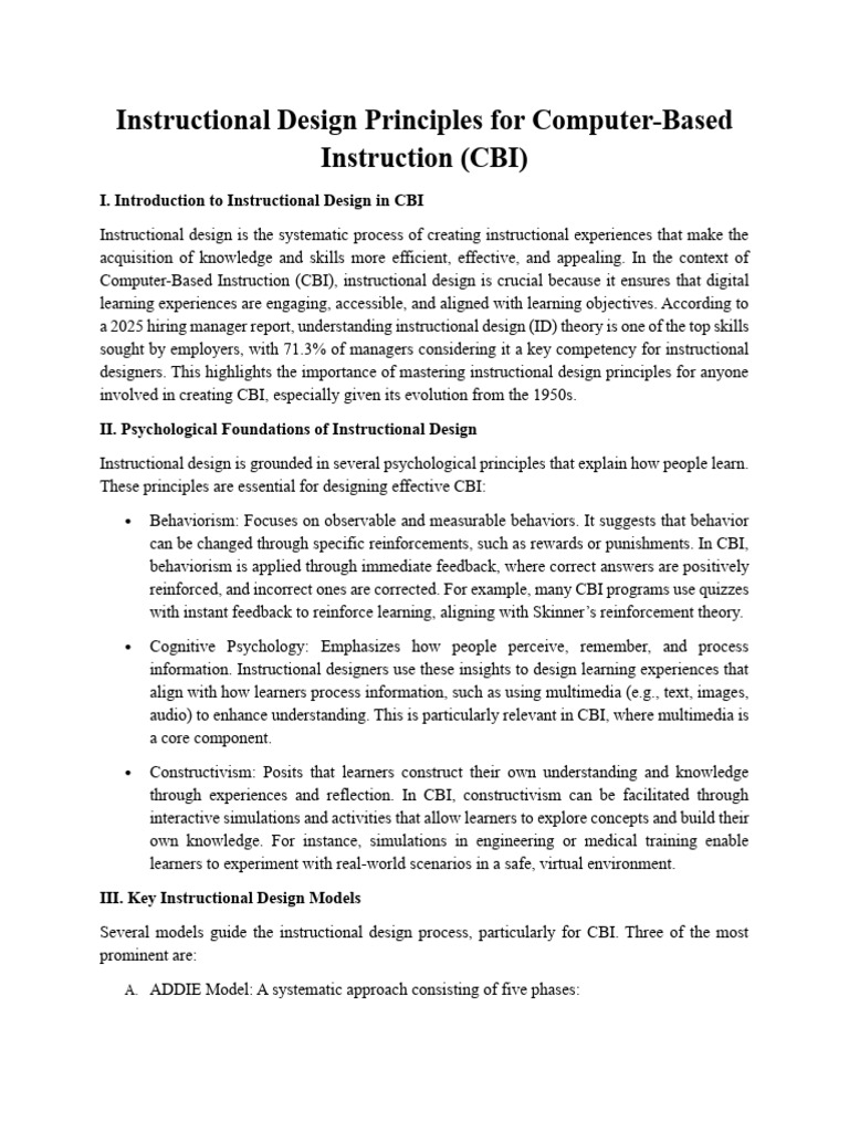 Instructional Design for Computer-Based Learning | PDF | Instructional ...