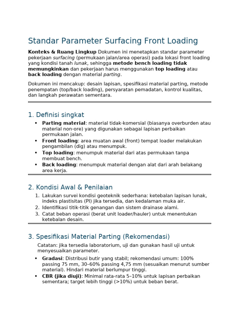Standar Surfacing Front Loading Tambang | PDF
