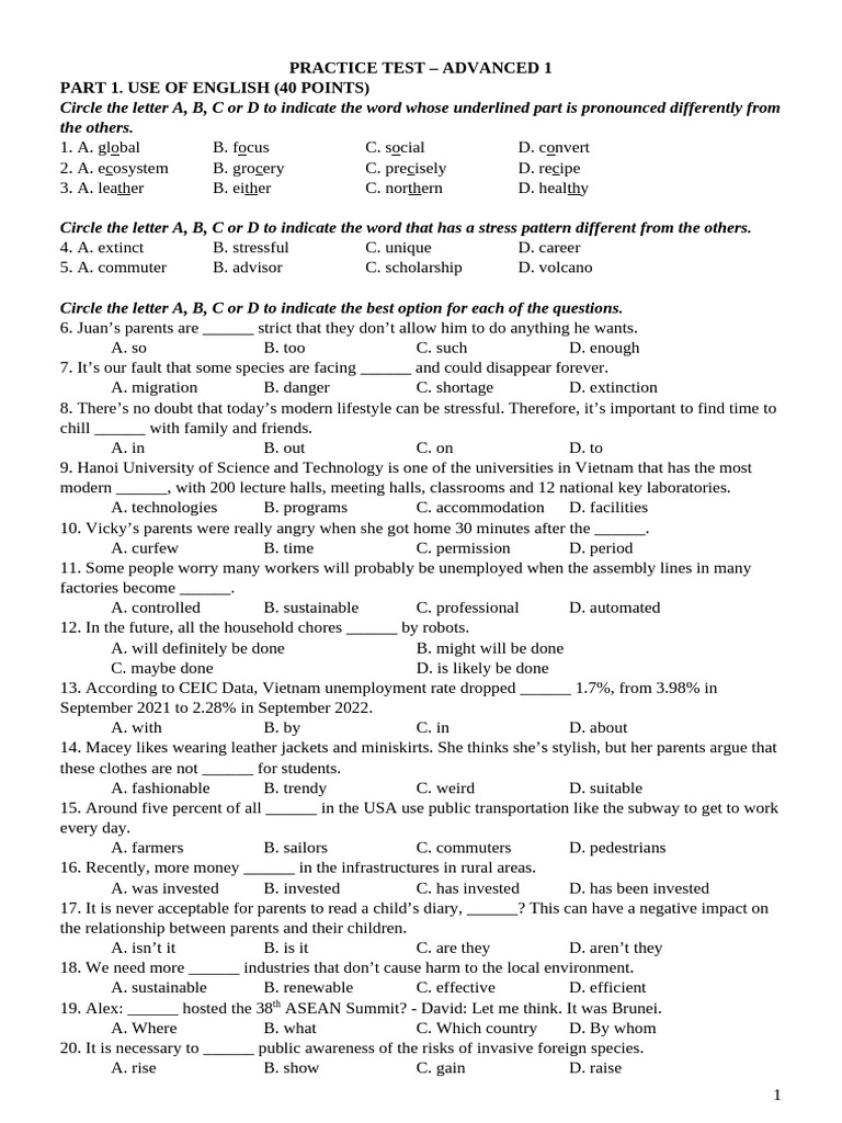 Advanced English Practice Test 1 | PDF | Learning | Educational Technology