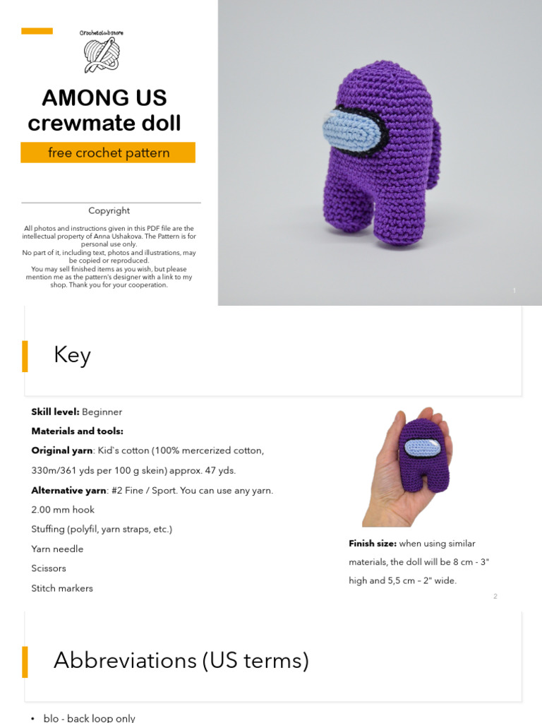 Free Crochet Pattern Among Us Crewmate | PDF | Crochet | Yarn