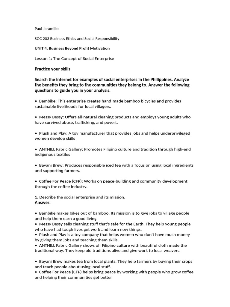 SOC 203 Unit 4 Lesson 1 The Concept of Social Enterprise | PDF | Social ...