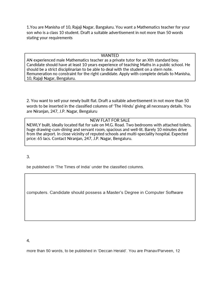 Classified Advertisements Examples | PDF