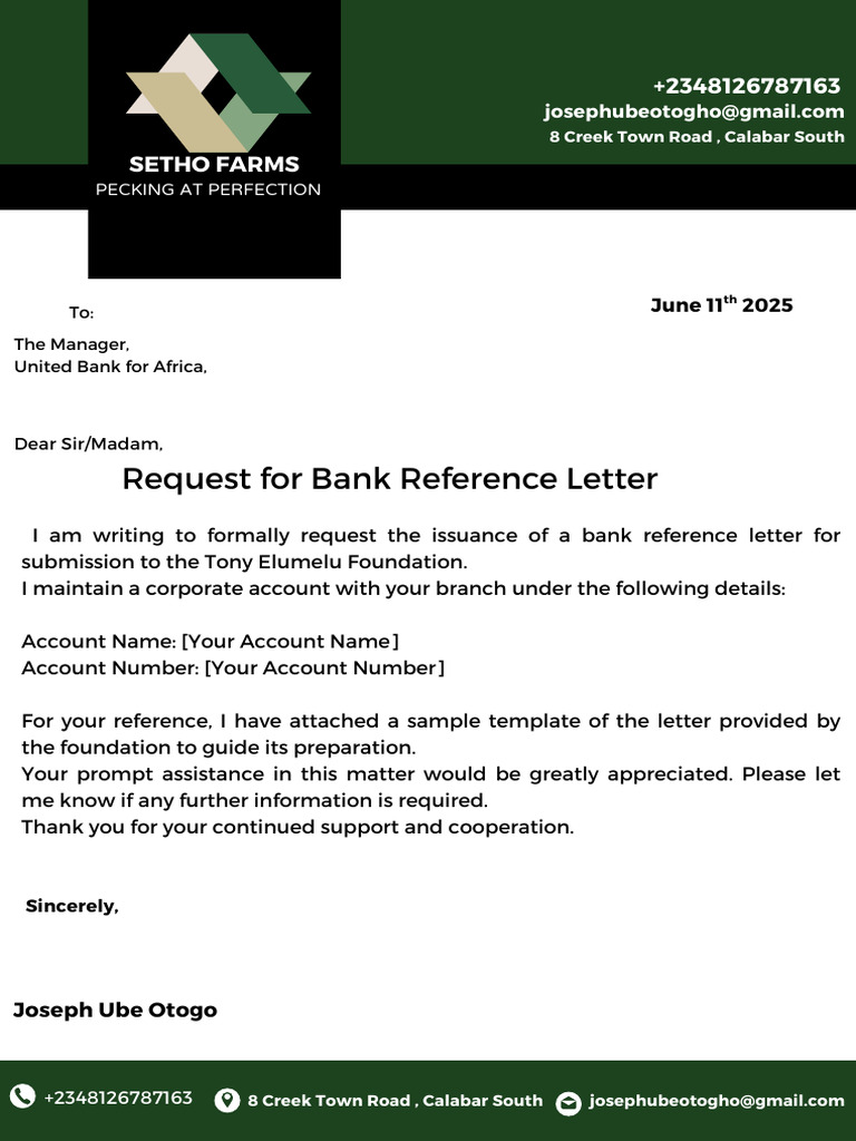 Request for Bank Reference Letter | PDF