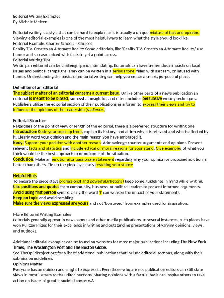 Editorial Writing Techniques and Examples | PDF | Reason | Opinion