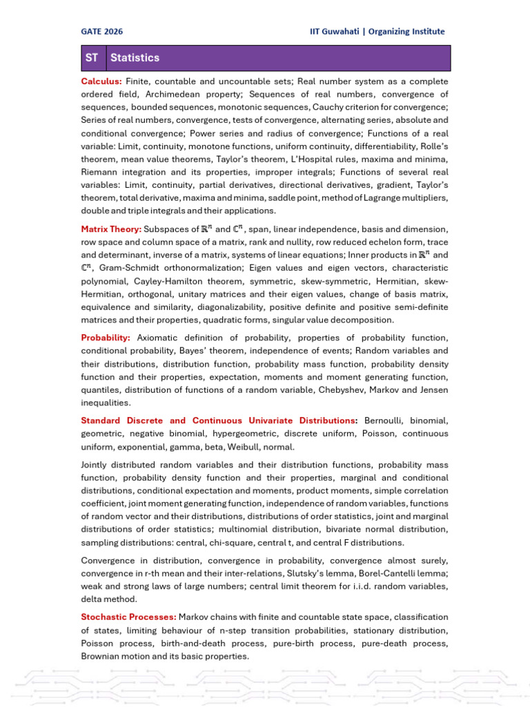 GATE 2026 Statistics Syllabus Overview | PDF | Probability Distribution ...