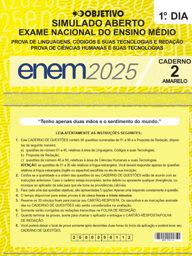 Prova Simulado Enem 1dia 27042025 Amarela | PDF