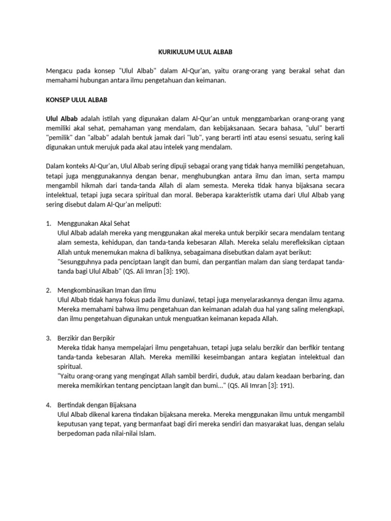 Kurikulum Pendidikan Ulul Albab | PDF