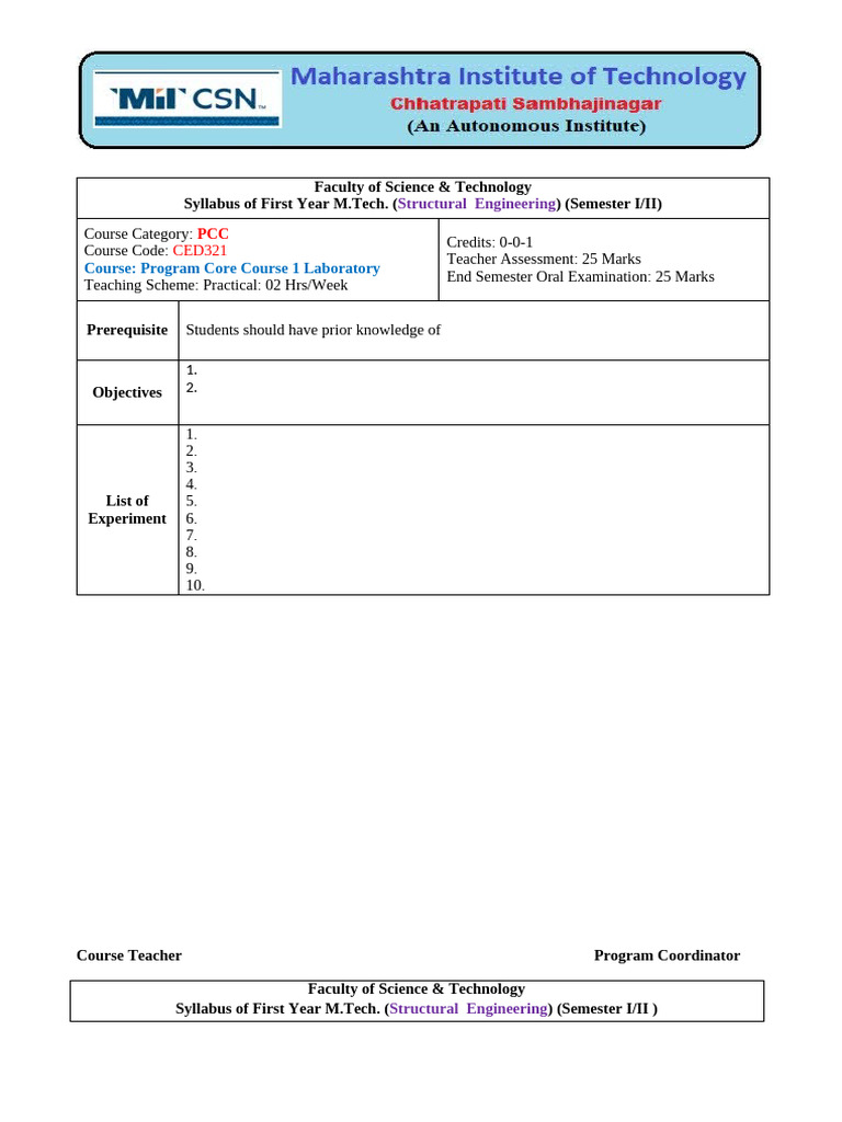M.Tech Structural Engineering Syllabus | PDF