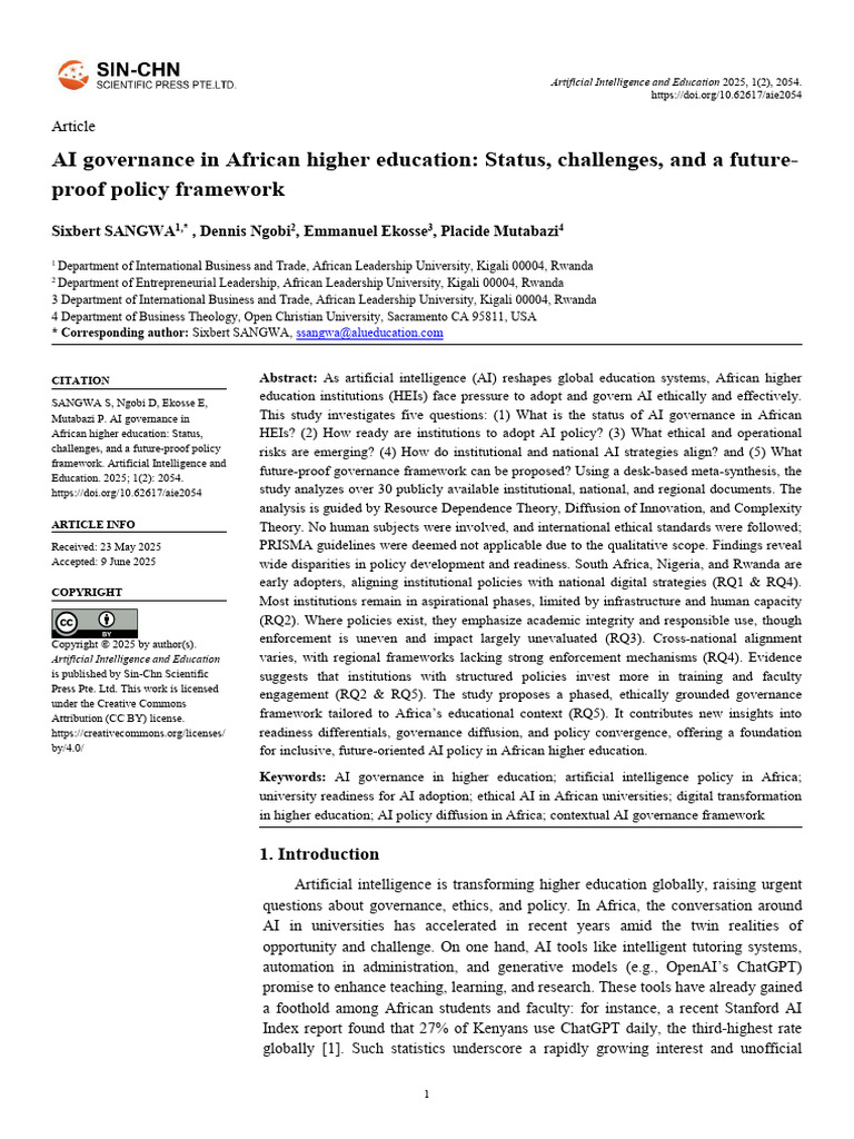 AI Governance in African Higher Education | PDF | Artificial ...