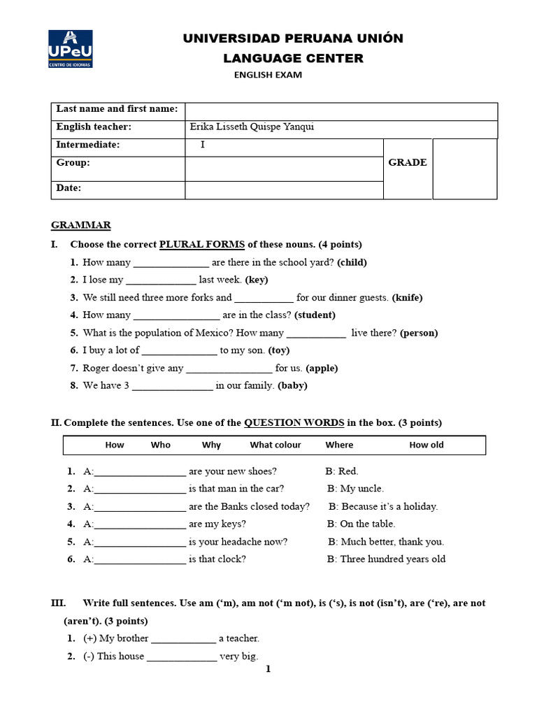 English Exam for Intermediate Students | PDF | English Language ...
