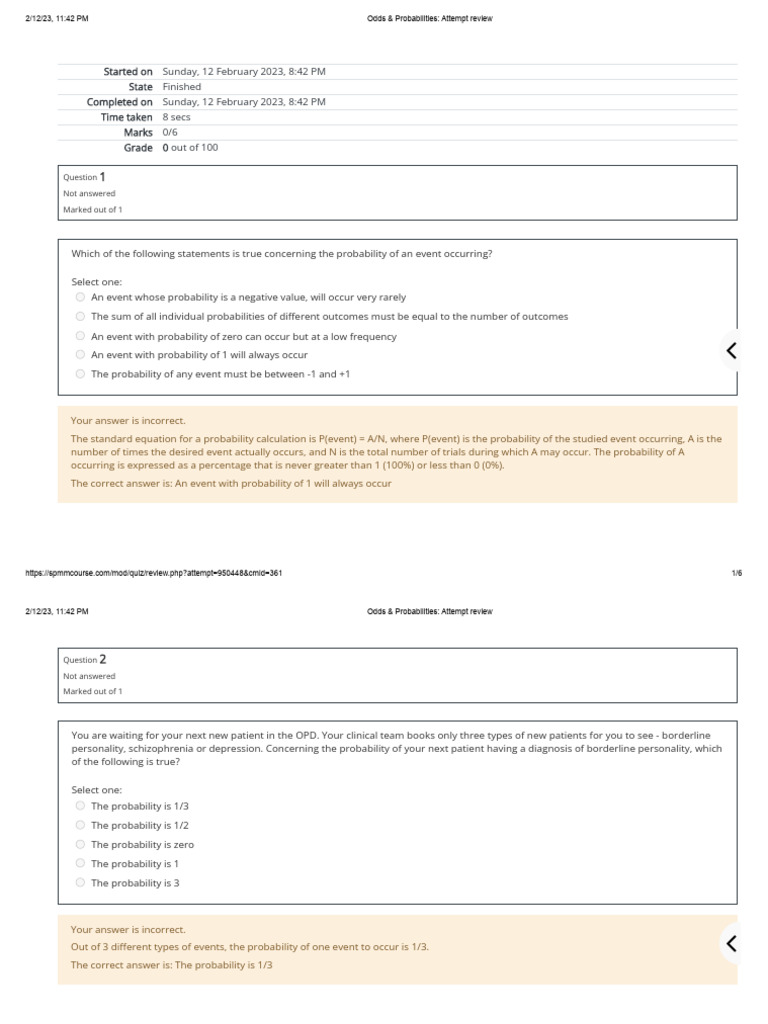 Odds and Probabilities Quiz Review | PDF | Odds | Probability