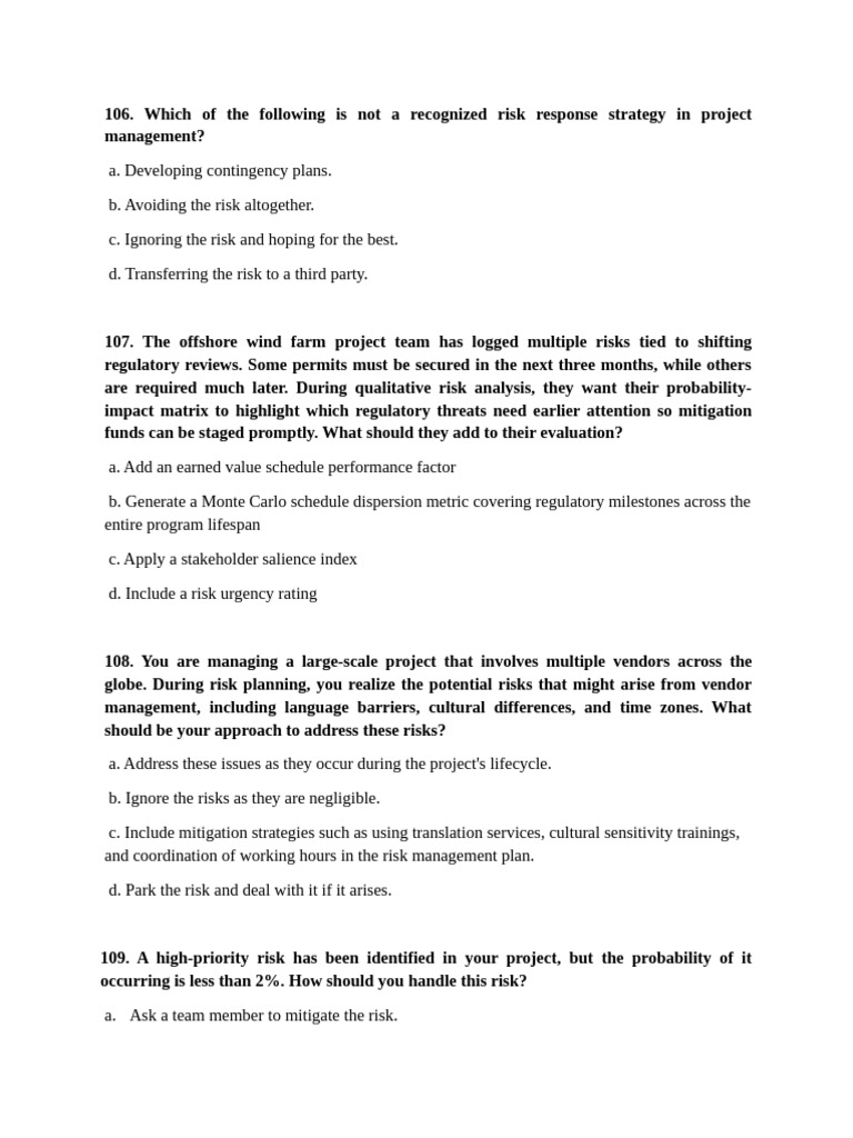 Project Management Risk Response Strategies | PDF