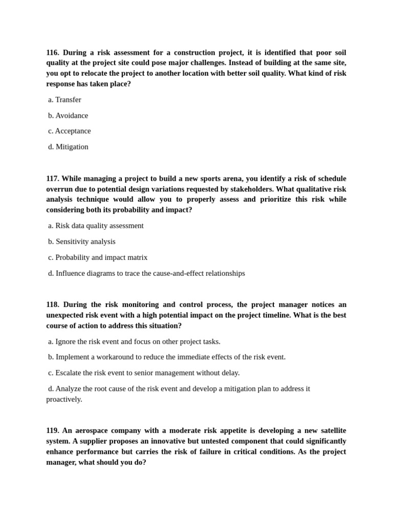 PMP Risk Management Scenarios and Responses | PDF