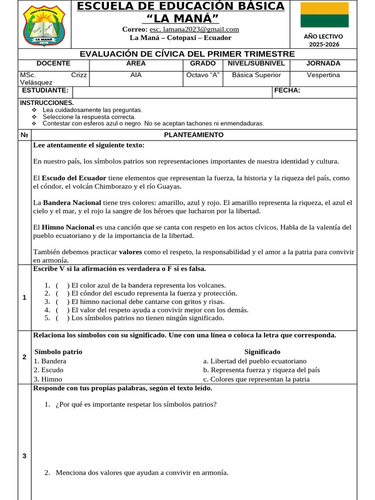 Examen de Civica | PDF | Ecuador