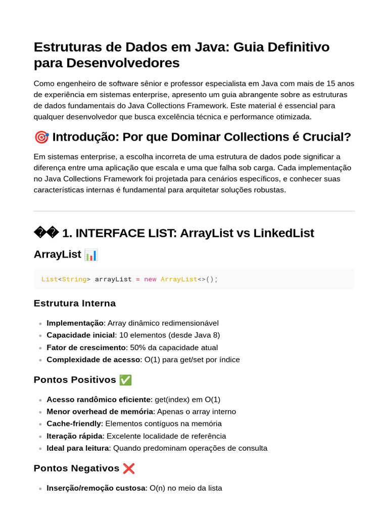 Estruturas de Dados em Java: Guia Completo | PDF | Armazenamento de ...