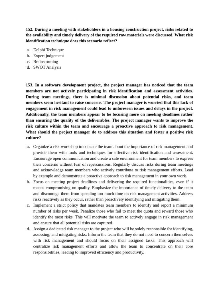 PMP Risk Management Questions18 | PDF | Risk | Risk Management