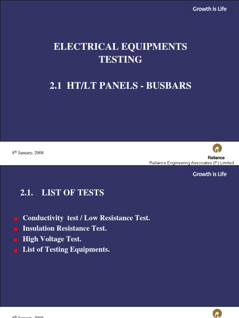BA SR 2.1 For Slide HV - LV Panel Testing - Bus-Bar | PDF | Electrical ...