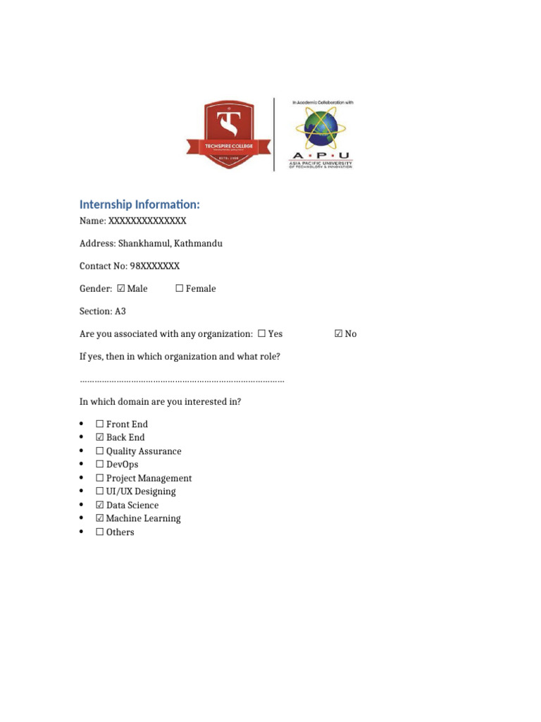 Internship Application - Data Science Focus | PDF