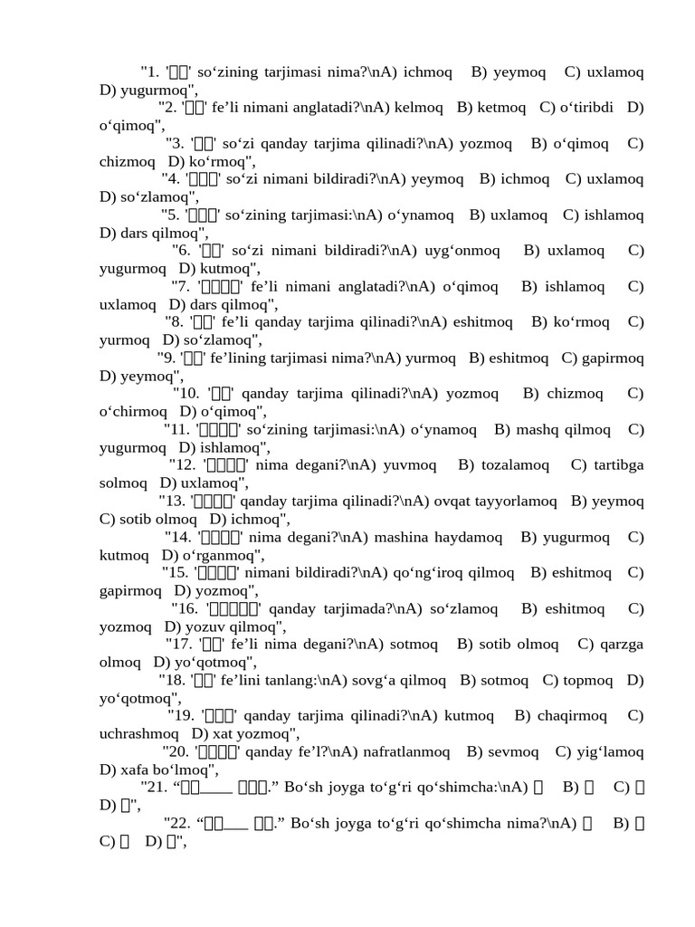 2 Mavzu Test | PDF