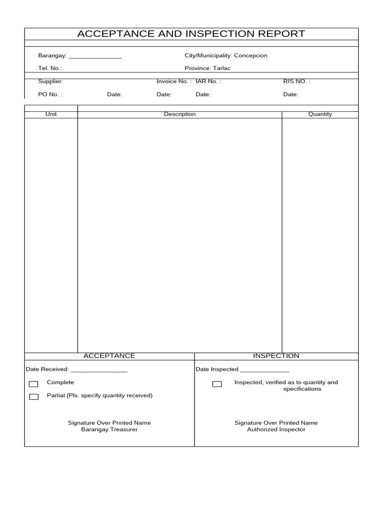 Acceptance and Inspection Report | PDF