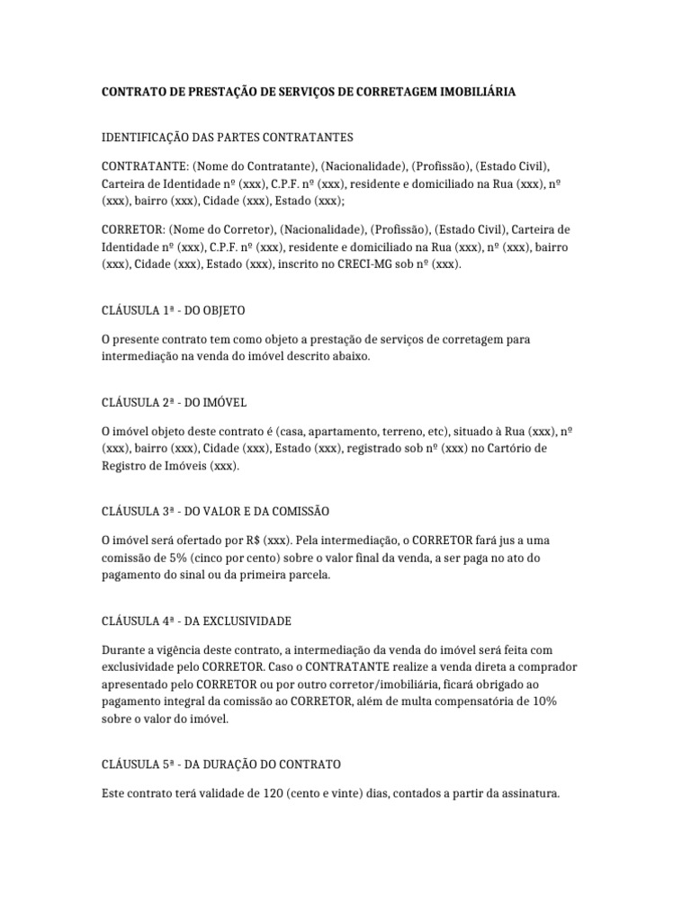 Contrato de Corretagem Imobiliária | PDF | Setor imobiliário