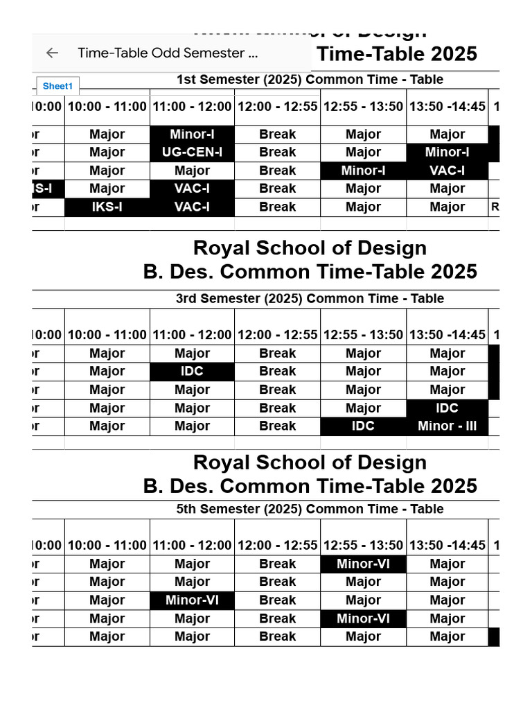 Odd Semester Time Table 2025 | PDF