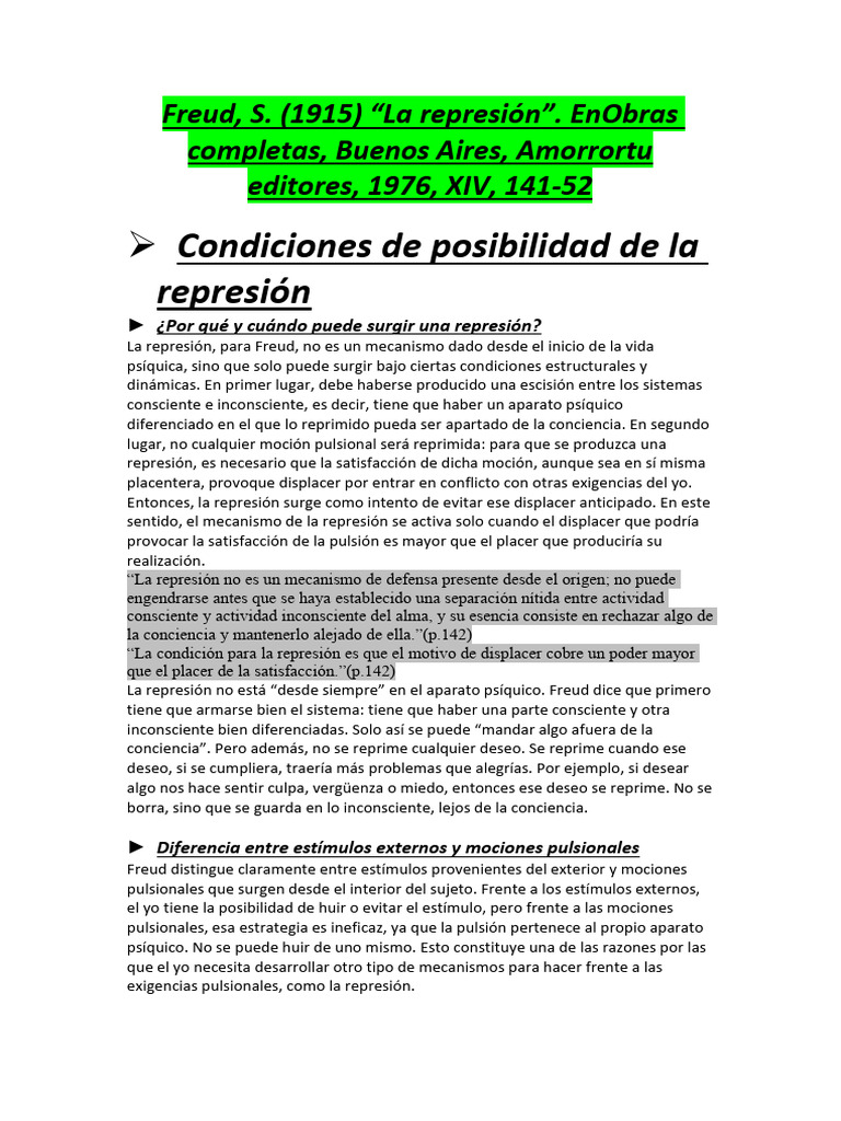 Mecanismos de represión en Freud | PDF | Mente inconsciente | Sicología