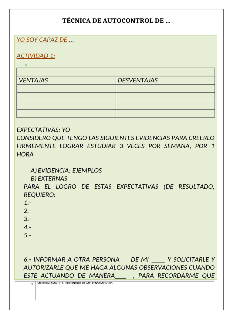 Programa de Autocontrol de Pensamientos | PDF