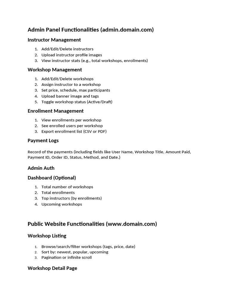 Admin Panel & User Features Overview | PDF