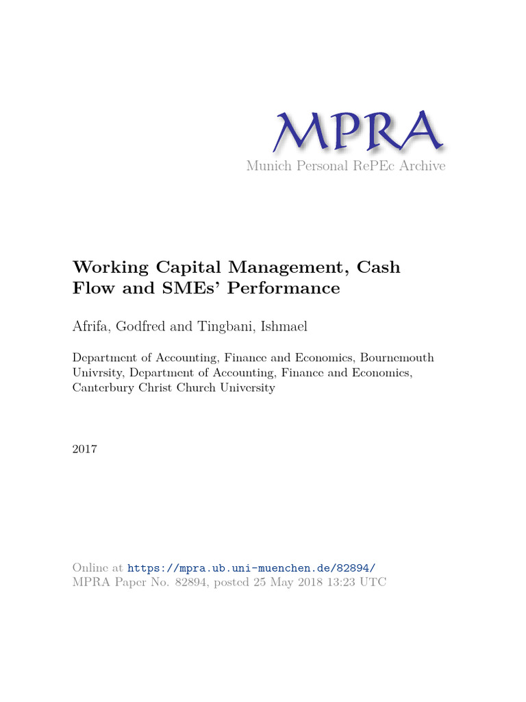 Impact of Cash Flow on SMEs' WCM Performance | PDF | Regression ...