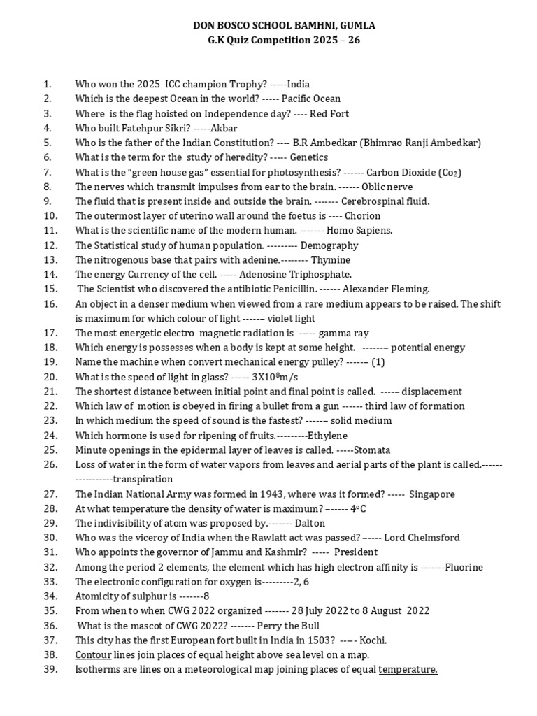 GK Exam IX & X | PDF