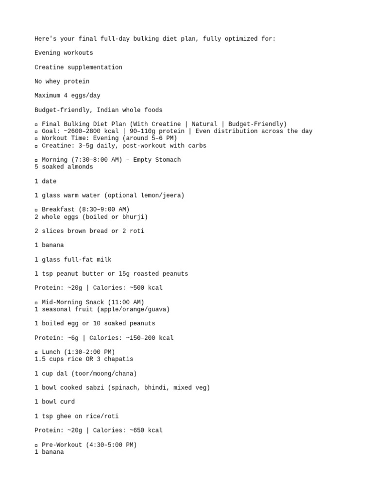 Full-Day Bulking Diet Plan | PDF