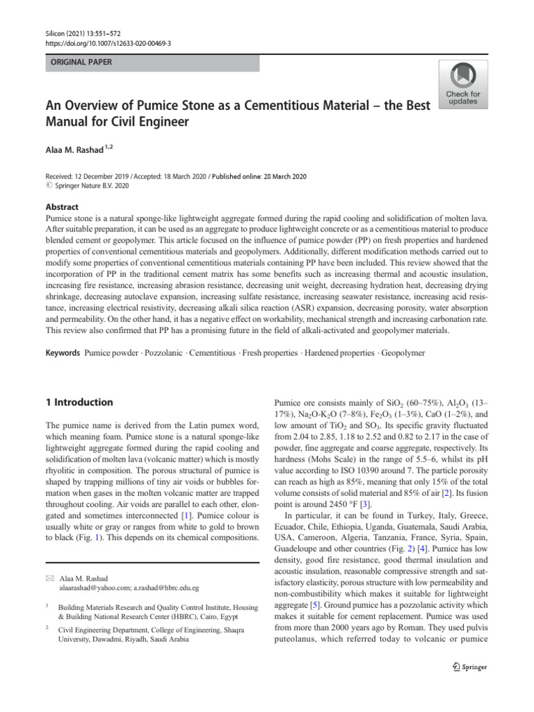 Pumice Stone in Cementitious Materials | PDF | Cement | Concrete
